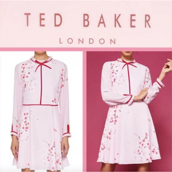 Ted Baker Heydii Dress NWT Pink Cherry Blossom Floral Print Size 0 US 2 XS - Picture 10 of 12